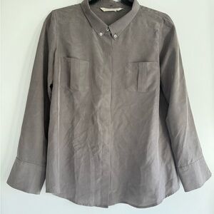 S MaxMara Grey Button Down Silk Feel Blouse Minimalist Shirt Size L